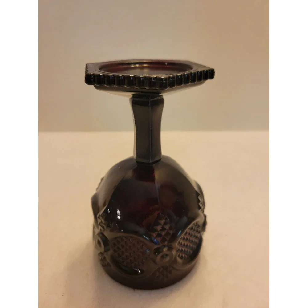 Avon 1876 Cape Cod Water Goblet Candle Holder Vintage Ruby Red Glass Victorian